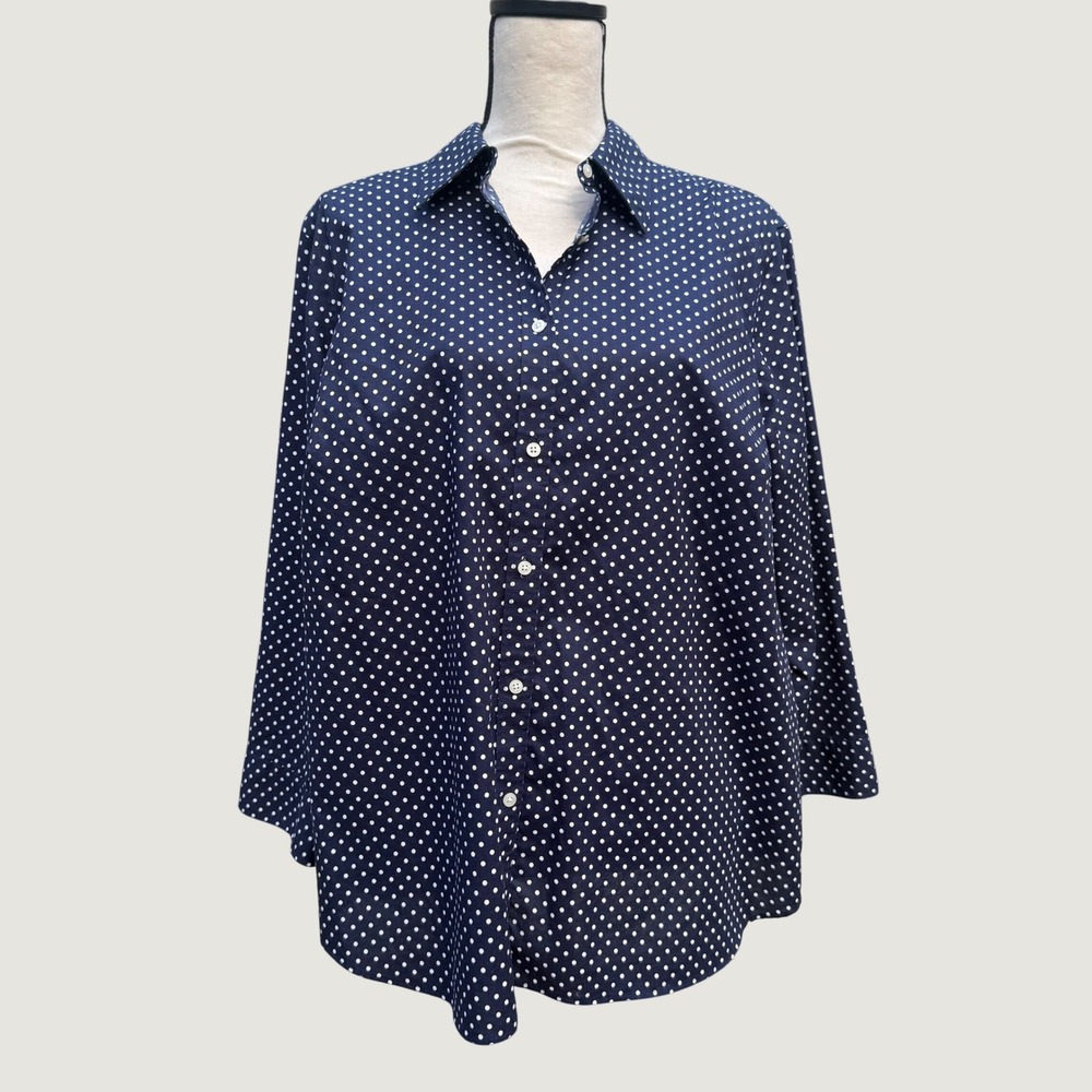 Lauren Ralph Lauren Navy Blue Polka Dot Non-Iron Cotton Button Down Shirt 1X